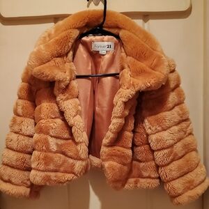 Orange Faux Fur Cropped Teddy Jacket Size Large